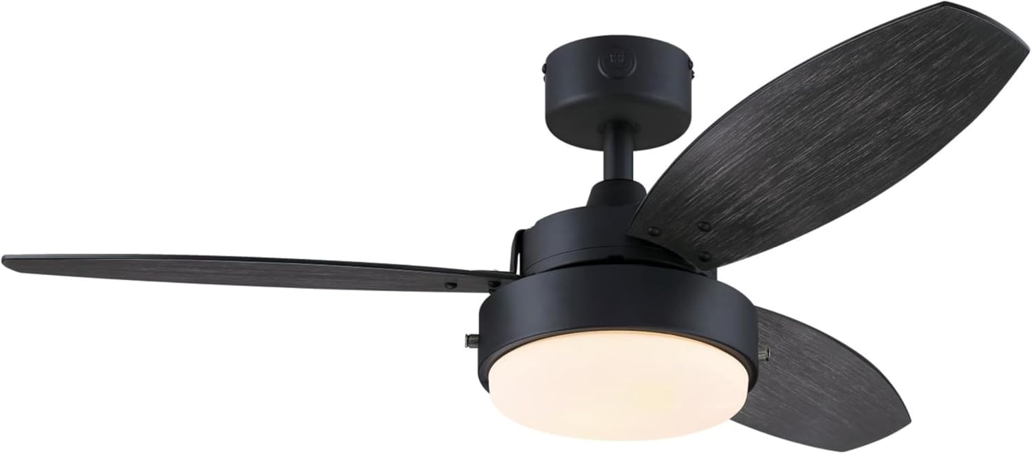 Westinghouse Lighting Alloy Contemporary Indoor/Outdoor Ceiling Fan, LED Light Fixture with Opal Frosted Glass, 42 Inch, Matte Black Finish