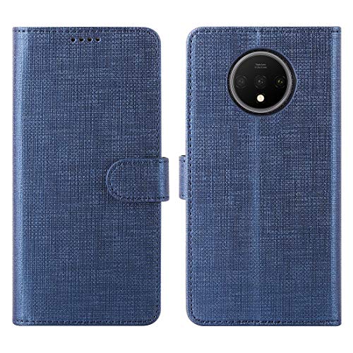 OnePlus 7T Case, Foluu OnePlus 7T Case Canvas Flip/Folio Soft TPU Cover Bumper Kickstand Ultra Slim Strong Magnetic Closure Cover OnePlus 7T 2019 (Blue)