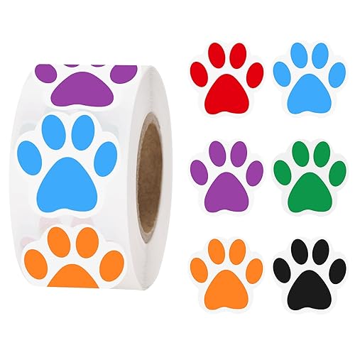 Anwyll Paw Stickers - Paw Prints Stickers 500Pcs 1Inch Puppy Dog Bear Paw Prints Sticker Self Adhesive Colorful Paw Patrol Sticker Roll for Birthday Party Envelope Seal Card Gift Packaging