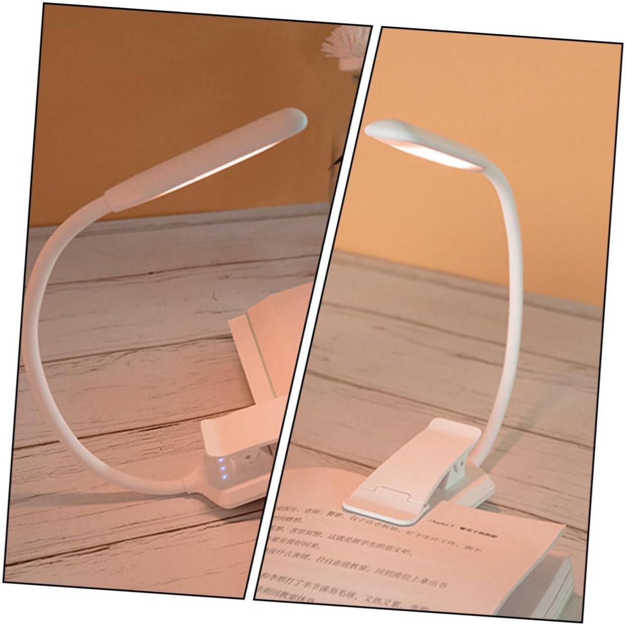 Kichvoe USB Rechargeable LED Eye Protection Reading Clip Lamp, White 88x40x220mm, Portable Night Reading Light for Bedroom and Study, USB Charging Table Lamp with Clip