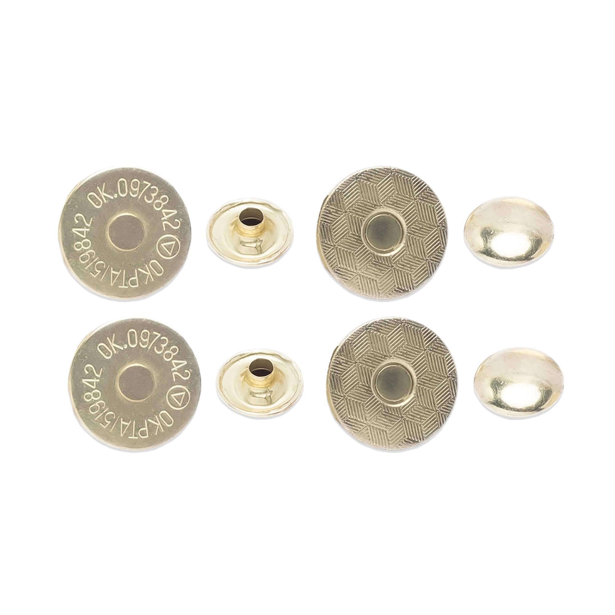 WedDecor 4-Part Laser Cut 18mm Double Rivet Gold Magnetic Clasps Anti-Rust Snap Closure Buttons for Leather Craft, Bags, Purses, Coats & DIY Sewing or Accessory Projects, Pack of 2