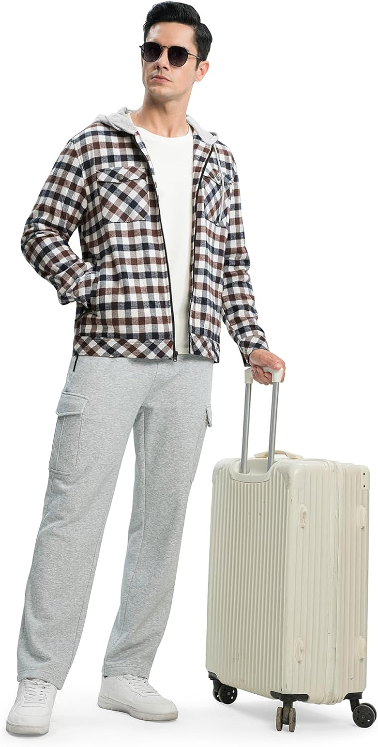 TBMPOY Men's Flannel Shirt Jacket Fleece Lined Plaid Sherpa Full Zip Winter Hoodie Warm Coat Casual Zipper Pockets - Image 7