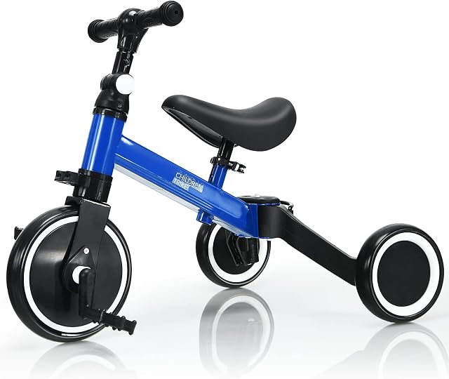 COSTWAY Toddler Tricycle for 1-4 Years Old Boys Girls, Convertible Baby Balance Bike Kids Trike with Detachable Pedal, Adjustable Seat and Handlebar (Blue)