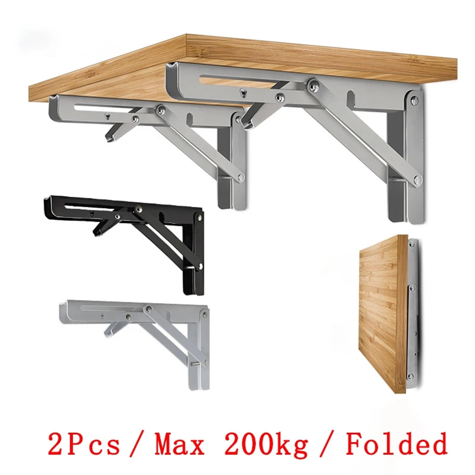 Składane wsporniki półek, 2 szt. Wspornik stalowy trójkątny składany wieszak ścienny półka podporowa narzędzia do obróbki drewna w tym akcesoria(Stainless,14 Inch)