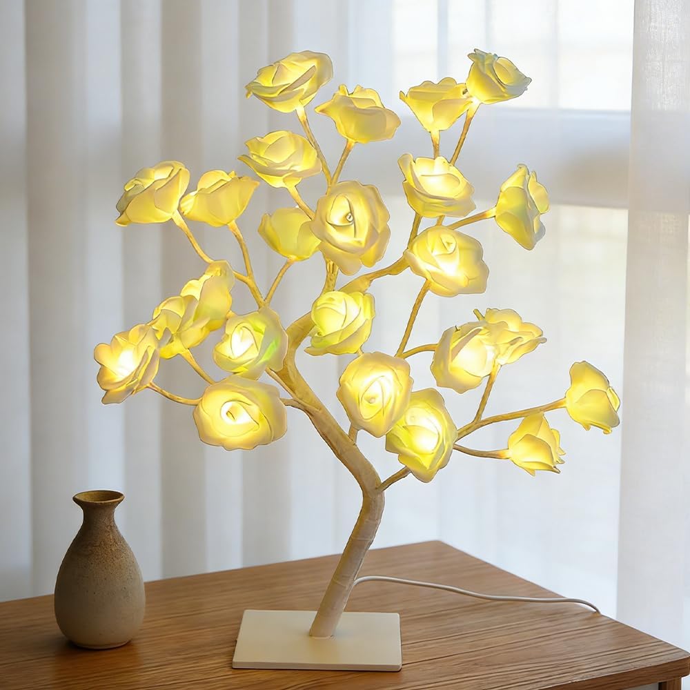 Rose Flower Tree Lamp, 2026 New 24 LED Roses Tree Table USB Lamp for Warm & Romantic Atmosphere, Elegant Artificial Flower Night Light for Mother’s Day, Christmas, Valentine’s Day, Party, Wedding (#C)