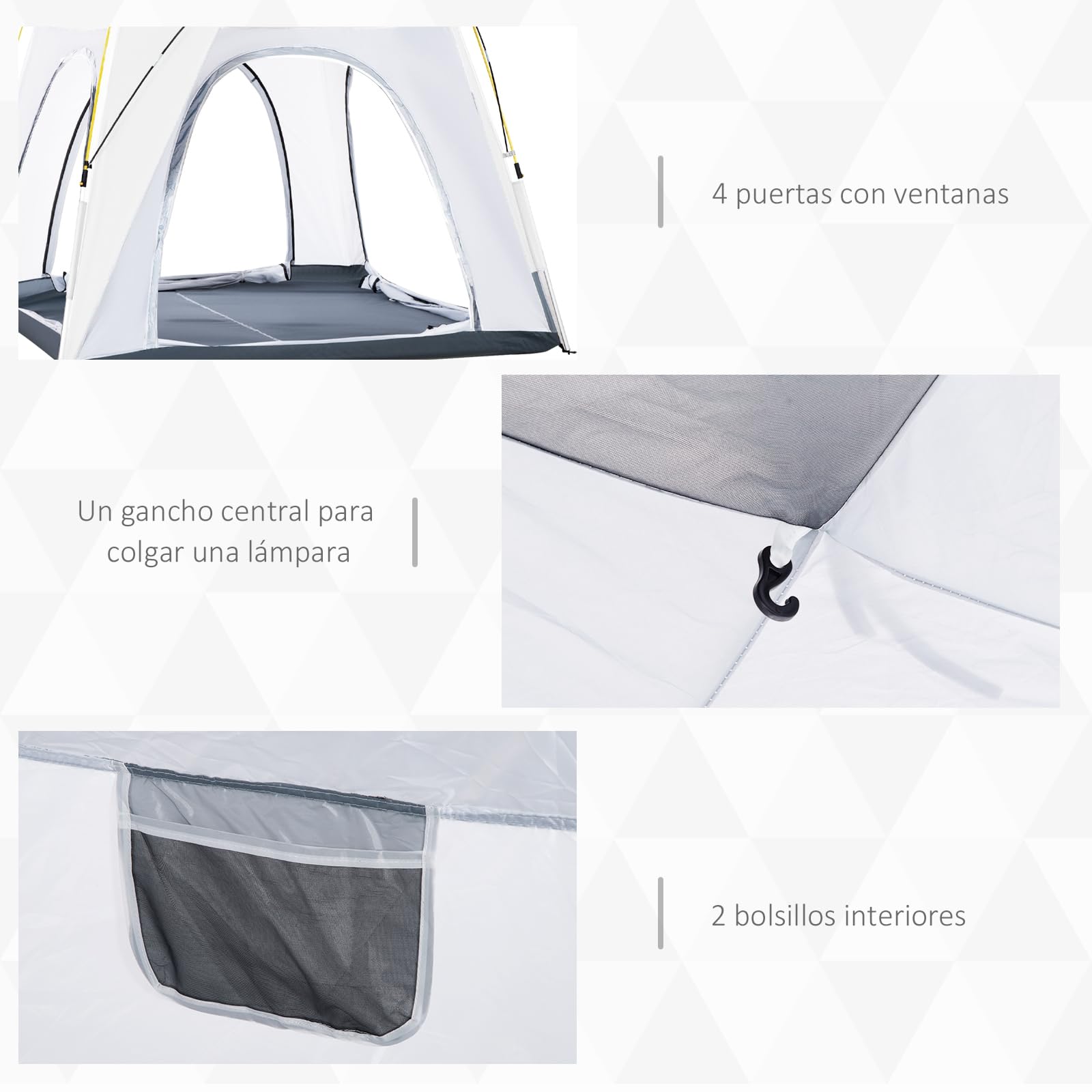 Outsunny Tienda de Campaña Instantánea para 4 Personas 240x240x199 cm Gris y Blanco