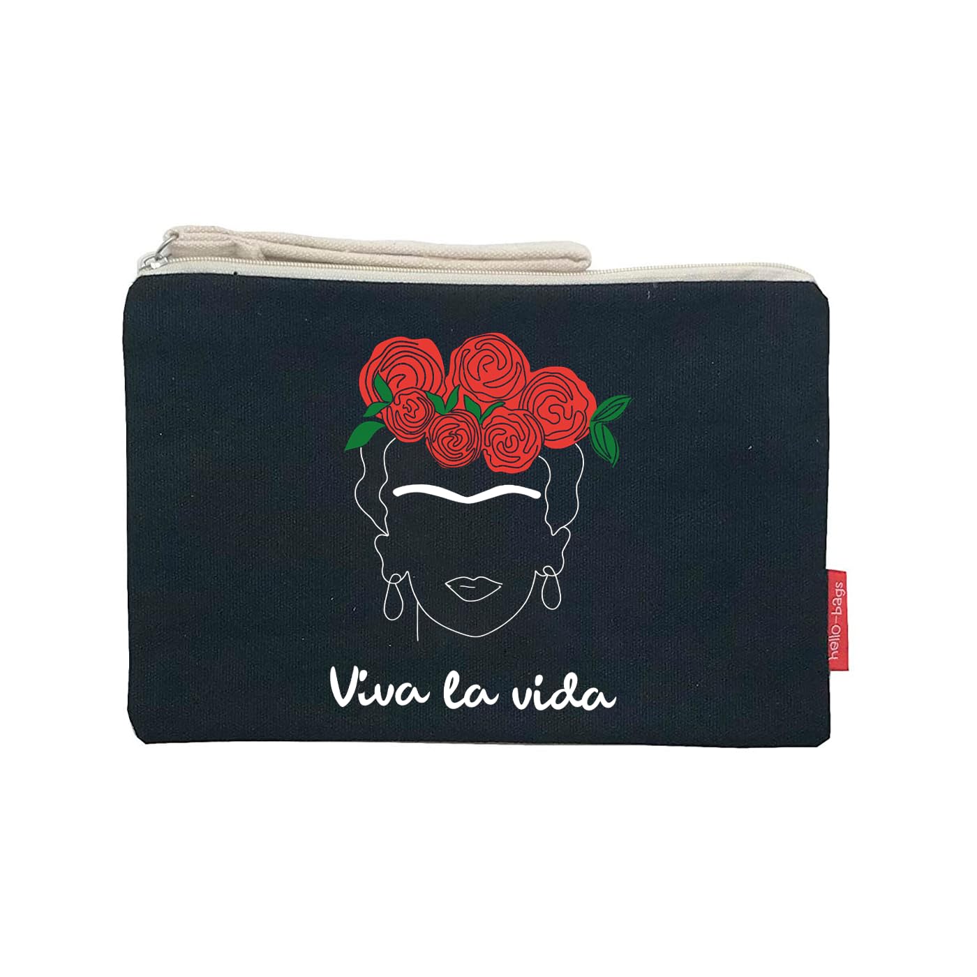 Hello-Bags. Necessaire/Pochette. Esterno: 100% cotone. Con cerniera interna e fodera. Include una bella busta regalo kraft. Modello PINTURAS. Colore: Écru/Nero. 23x15,5 cm