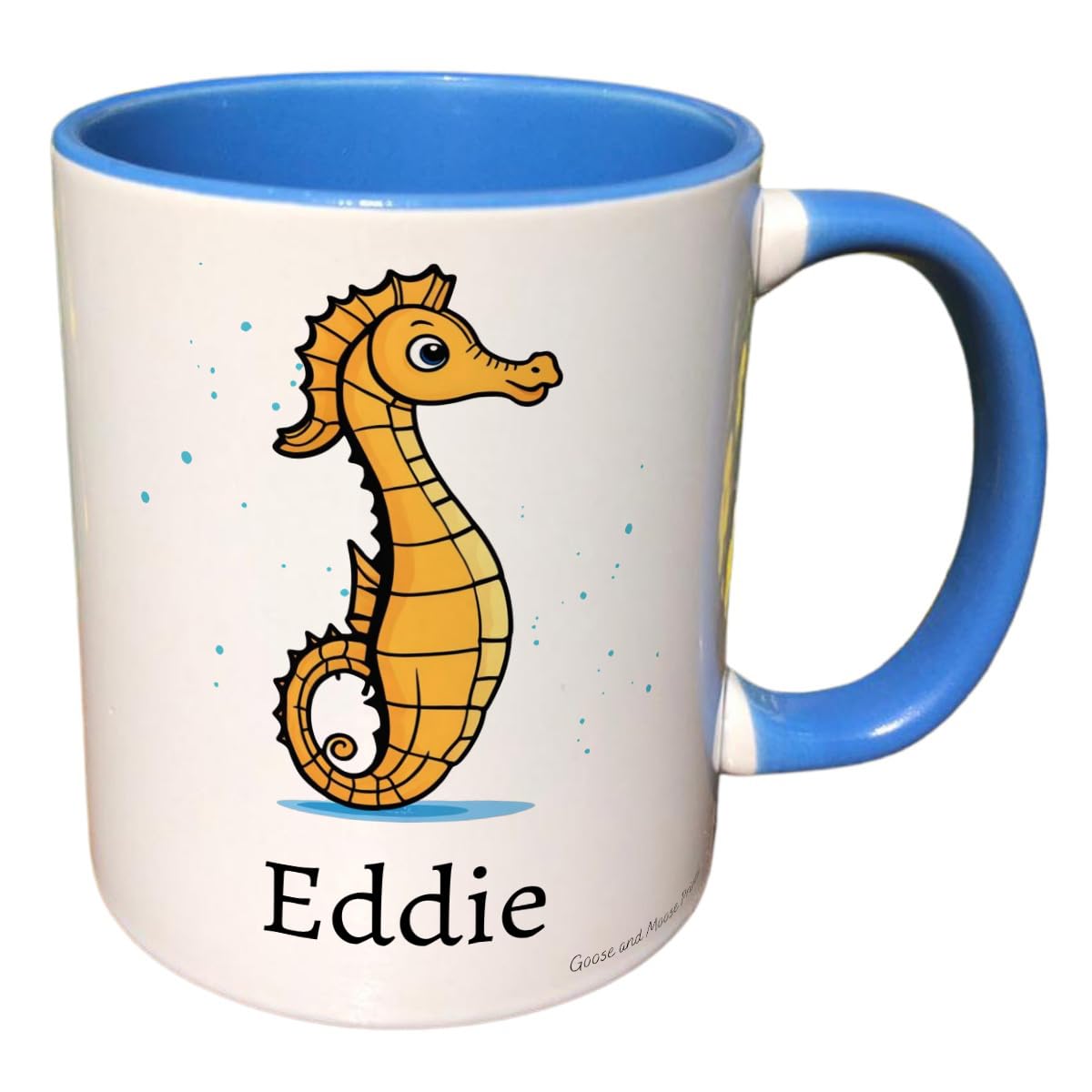 Personalised Sea Horse Mug, Gift for Marine Life Lover, Thank you Present for Sea Life Owner, Housewarming Coffee Cup, Country Style Kitchenware (Red)