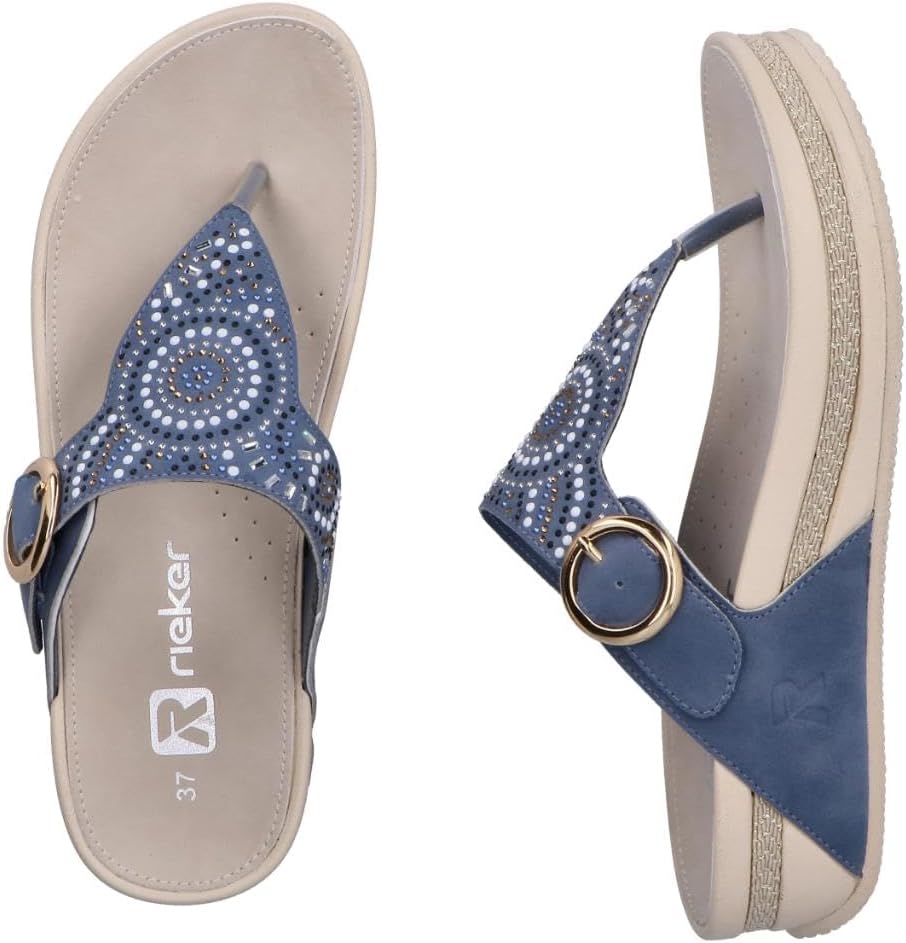 Rieker Women's V1465 Toe Separator Sandals, blue, 7 US