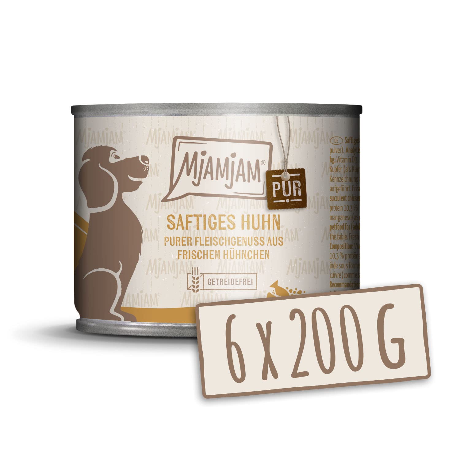 MjAMjAM - Premium Wet Food for Dogs - Juicy Pure Chicken, Pack of 6 (6 x 200 g), Grain-Free with Extra Meat