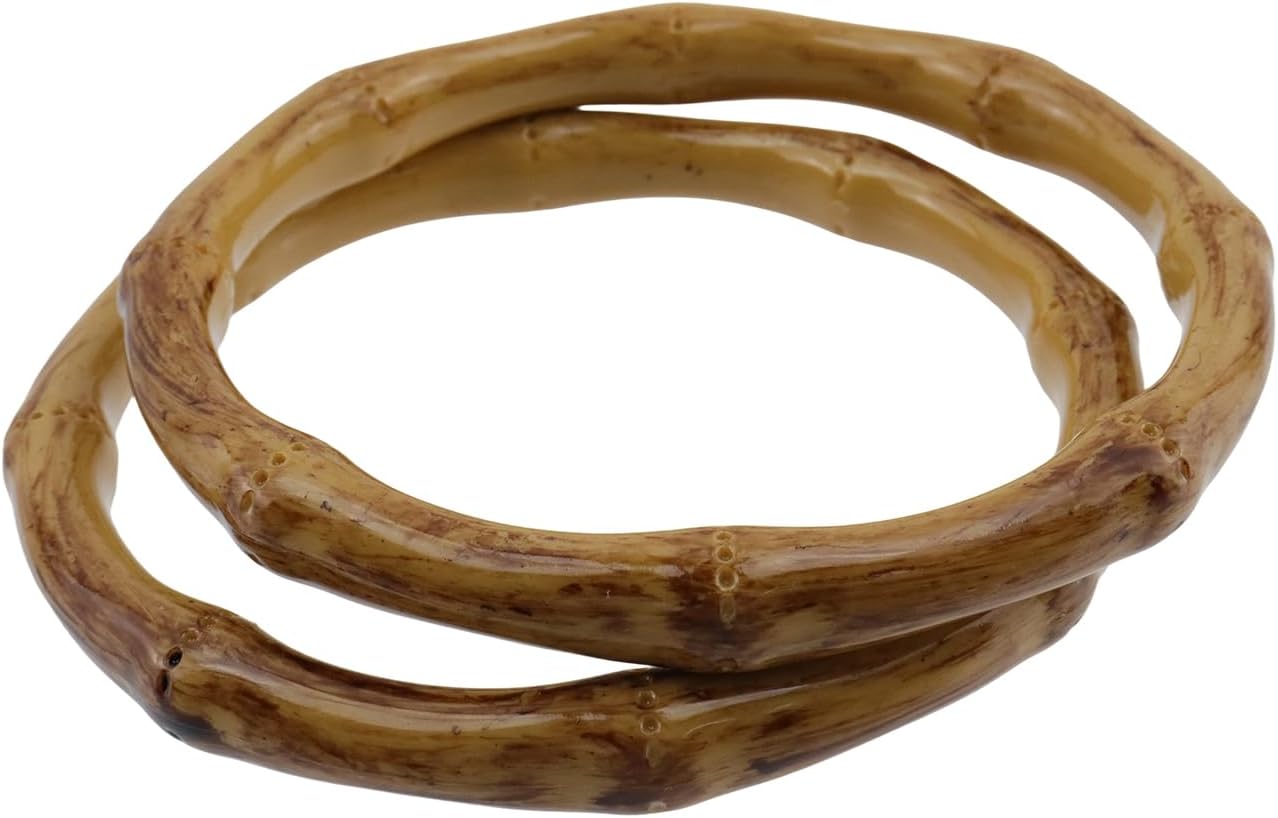 Geesatis 4pcs Imitation Wooden Handbag Handles Replacement,Plastic Round Shaped Bag Handles,Round Purse Handbag Handles for Crochet Bag Rattan Woven Beach Bag(Diameter: 5.12in) - Image 4