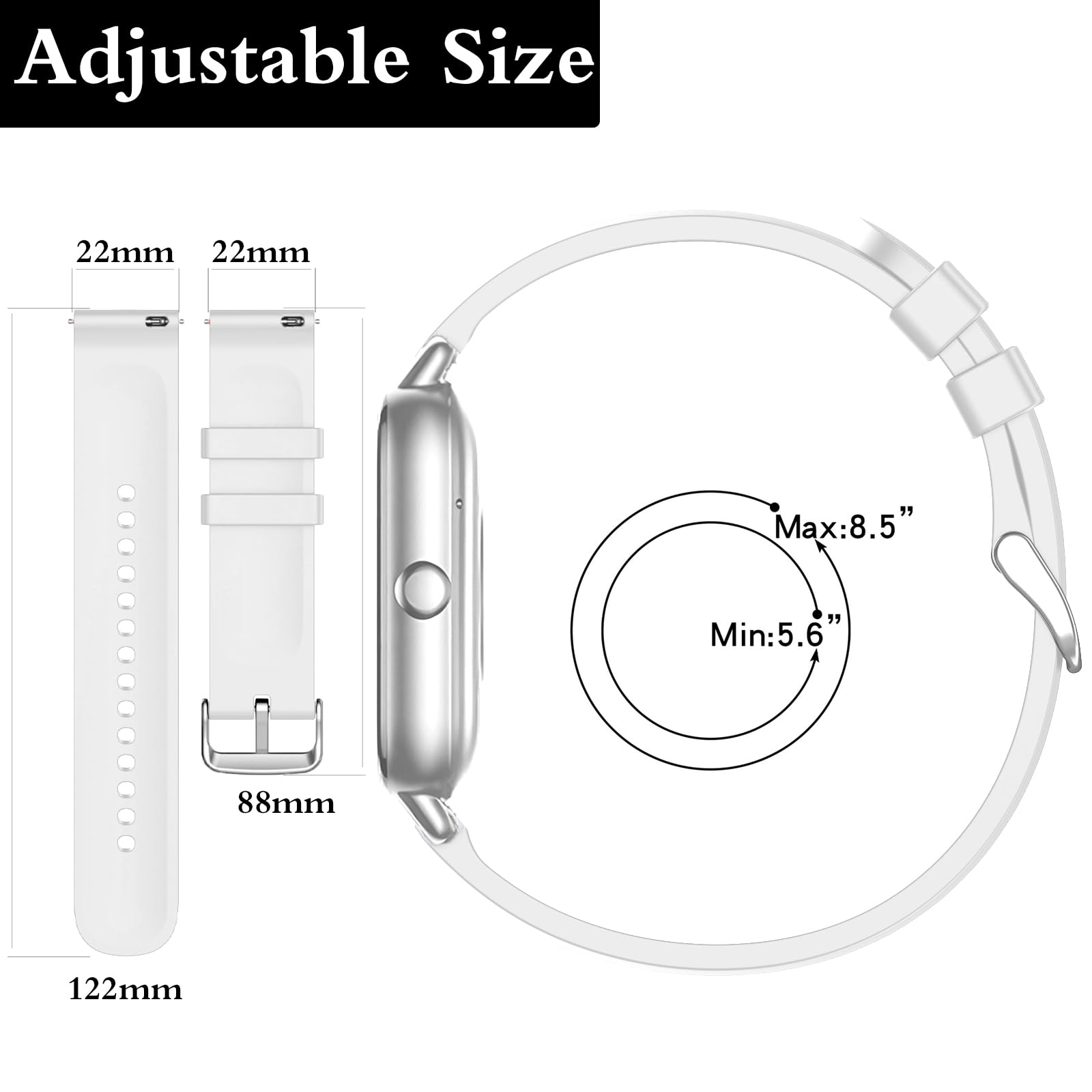 SUGARJAR Strap For Nerunsa P66D,22mm Silicone Band for Donerton T50S,T50H,Popglory P66,ENOMIR IDW19/LW51/LW11,TOOBUR IDW13/IDW16/IDW19/BW01,uaue T50S,Narcid P95/P66,TUYOMA LW36,WeurGhy Y6 - Image 4