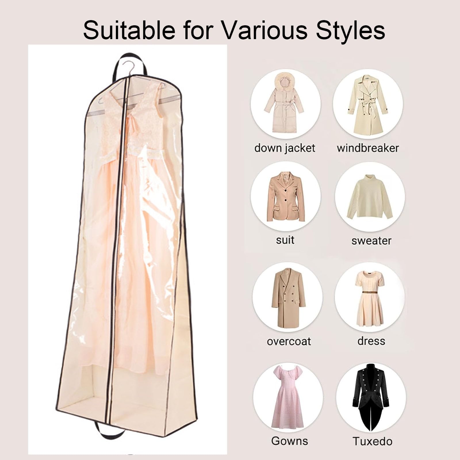 Custodia Copriabiti Antipolvere da Sposa, Traspirante e Trasparente Custodie per Abiti, Abiti da Sera, Completi, Cappotti(24x10x79in/60x25x200cm)