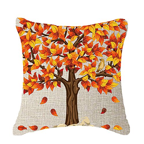 Happy Autumn Fall Big Tree Maple Leaf Bicycle Throw Pillow Cover Cushion Case Cotton Linen Material Decorative 18 
