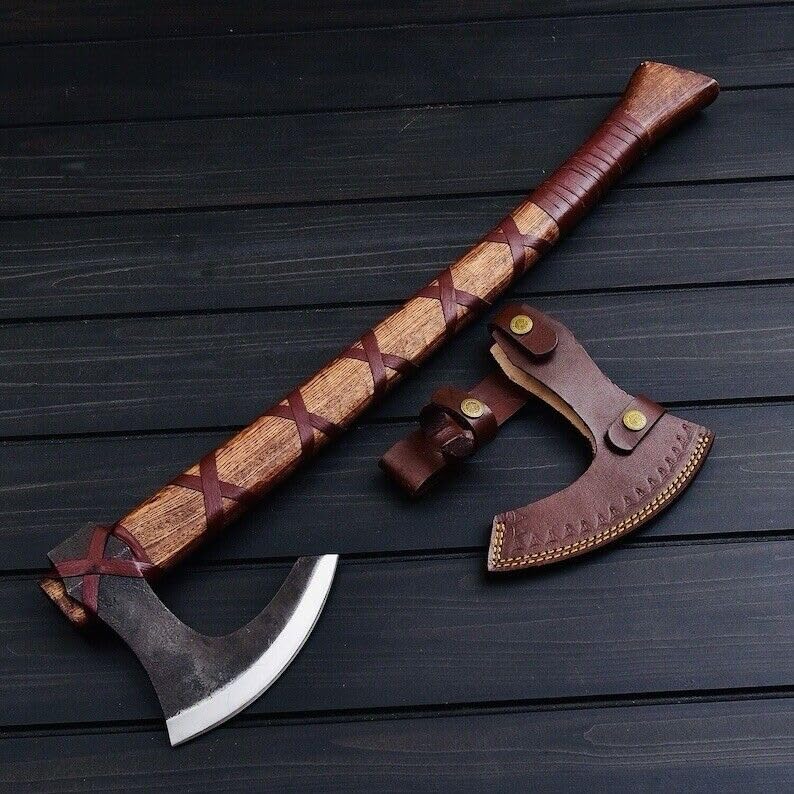 Vikings Axe Carbon Steel Blade with Wood Handle | Hunting, Camping, Norse, Hatchet Axe