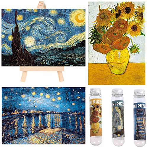 Puzzles pequeños para adultos desafiante con 150 piezas y mini caballete, 6 x 4 pulgadas, 3 unidades con temas pinturas famosas miniatura 1