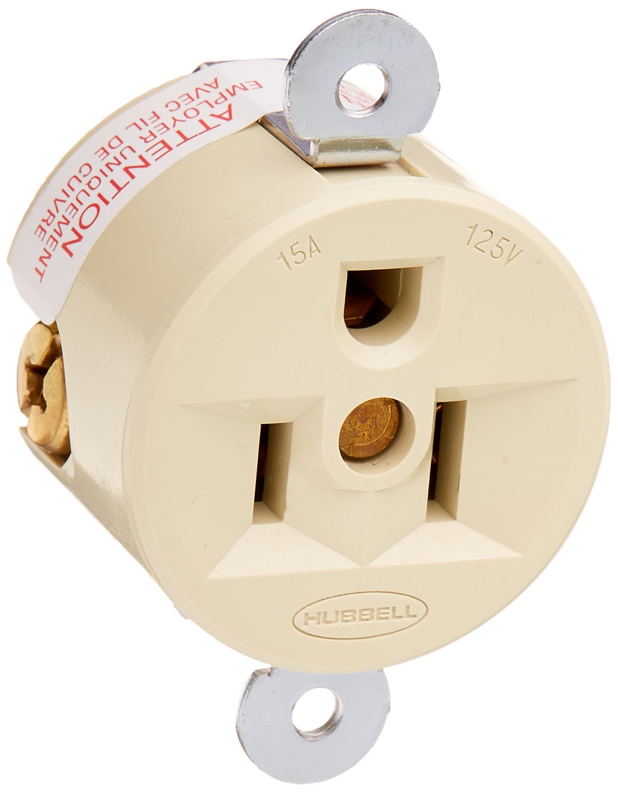Hubbell HBL5258I Short Strap Receptacle, 15 amp, 125V, Nema 5-15R