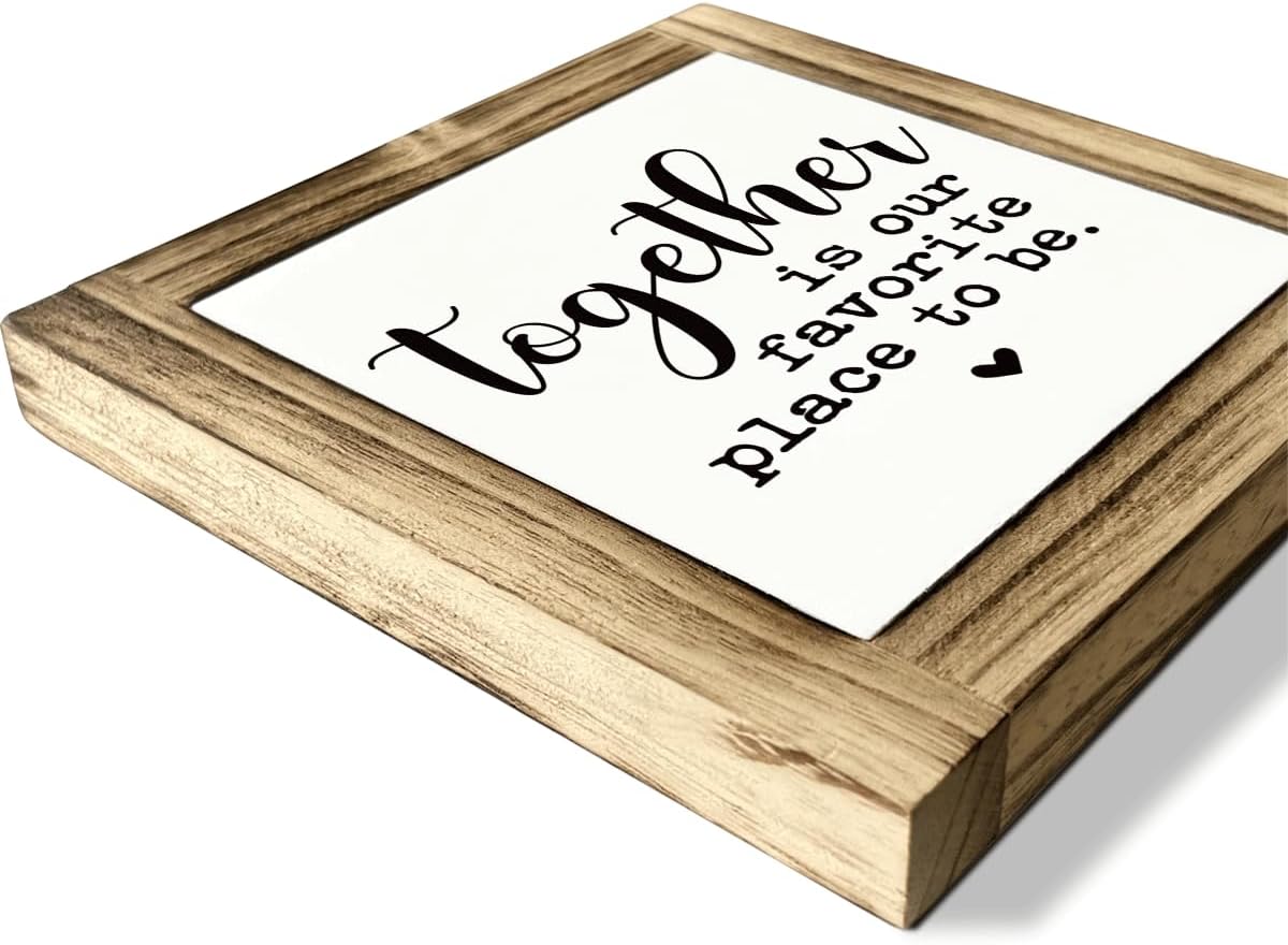 Home Decor Signs, Decorative Wooden Box Signs, Farmhouse Desk Sign, Home Decor for Living Room, Family Decors, Housewarming Gift, Together is Our Favorite Place to Be Sign, 5.9×5.9 inches - Image 3
