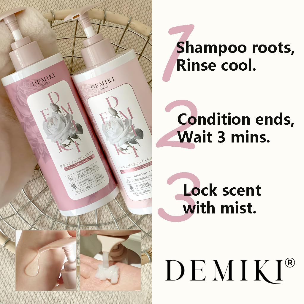 DEMIKI Japanese Shampoo and Conditioner Set for Women,Sulfate Free Shampoo for Oily Hair,Paraben Free, Sulfate Free, Rose Scent,Clarifying Shampoo Moisturizing and Volumizing Natural Hair Care,32oz - Image 8