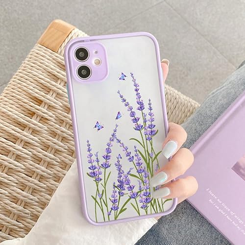 Funda de teléfono con flores de lavanda y mariposa para iPhone 6s 7 8 Plus SE 2 12 13 Mini 11 Pro Max X XR XS Max, funda rígida a prueba de golpes,