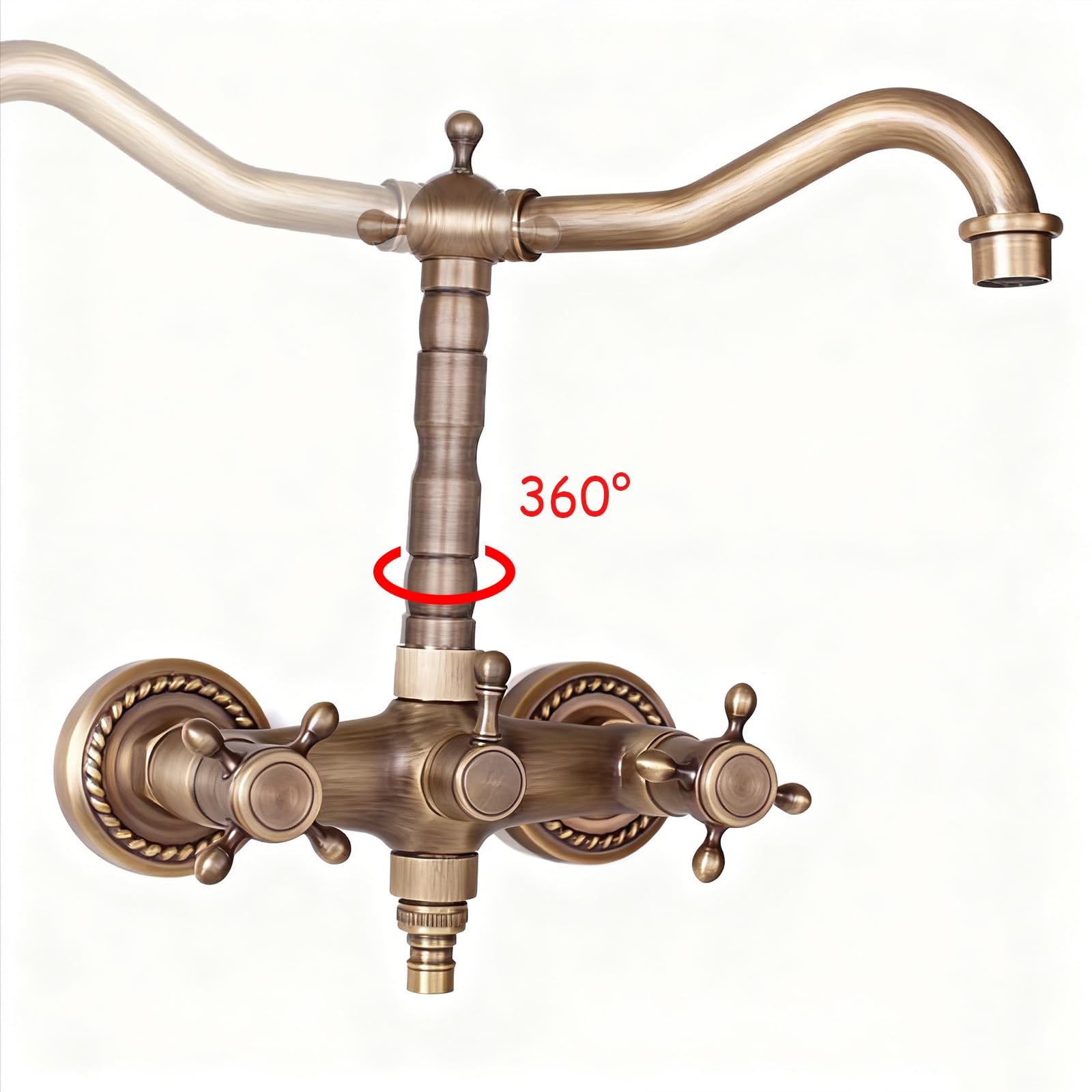 Grifos Baño Grifo De Pared Grifo De 1/2 Doble Salida para Lavadora Agua Fría Y Caliente Latón Cepillado,17cm