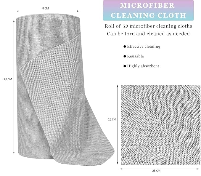 Image of Microfiber Cleaning Cloth Roll 25x25 cm, Reusable and Washable Tear-Away Kitchen Towel Roll, Very Soft Cleaning Cloths for Home, Kitchen, Office, Electronics, Car Cleaning (1 ROLL)