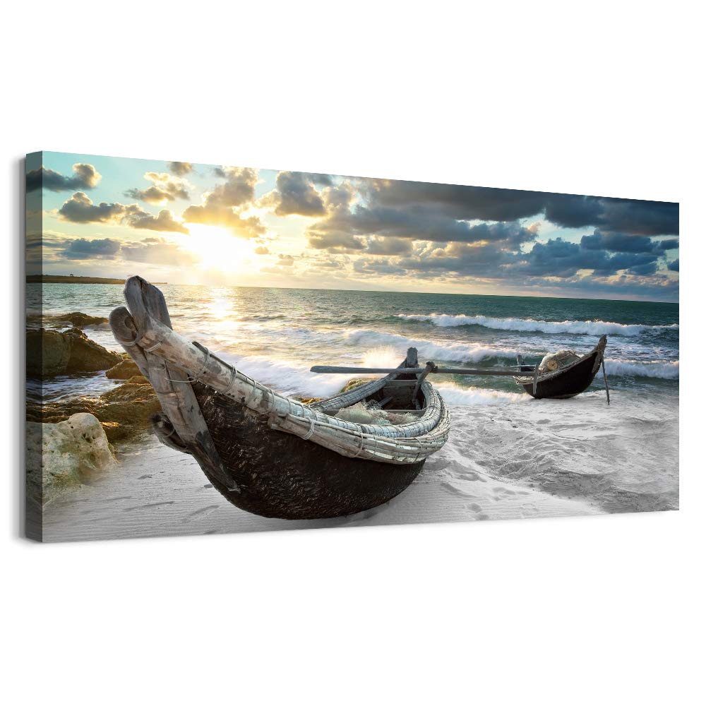 Wall Art For Living Room Bedroom Wall Art Decor Office Wall Decoration Works Sea Boat Poster Print Artwork Blue Ocean Landscape Paintings Bathroom Family Decorations Seascape Canvas Art Hang Pictures