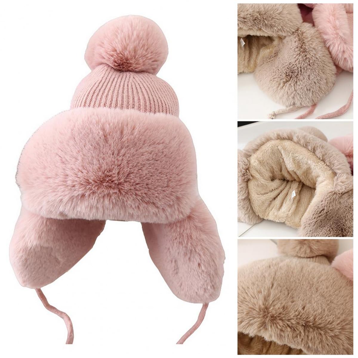 Gorro de Punto de Felpa Gruesa para niños, Gorros Peludos y cálidos con Orejeras para niños y niñas, Gorros térmicos de Invierno