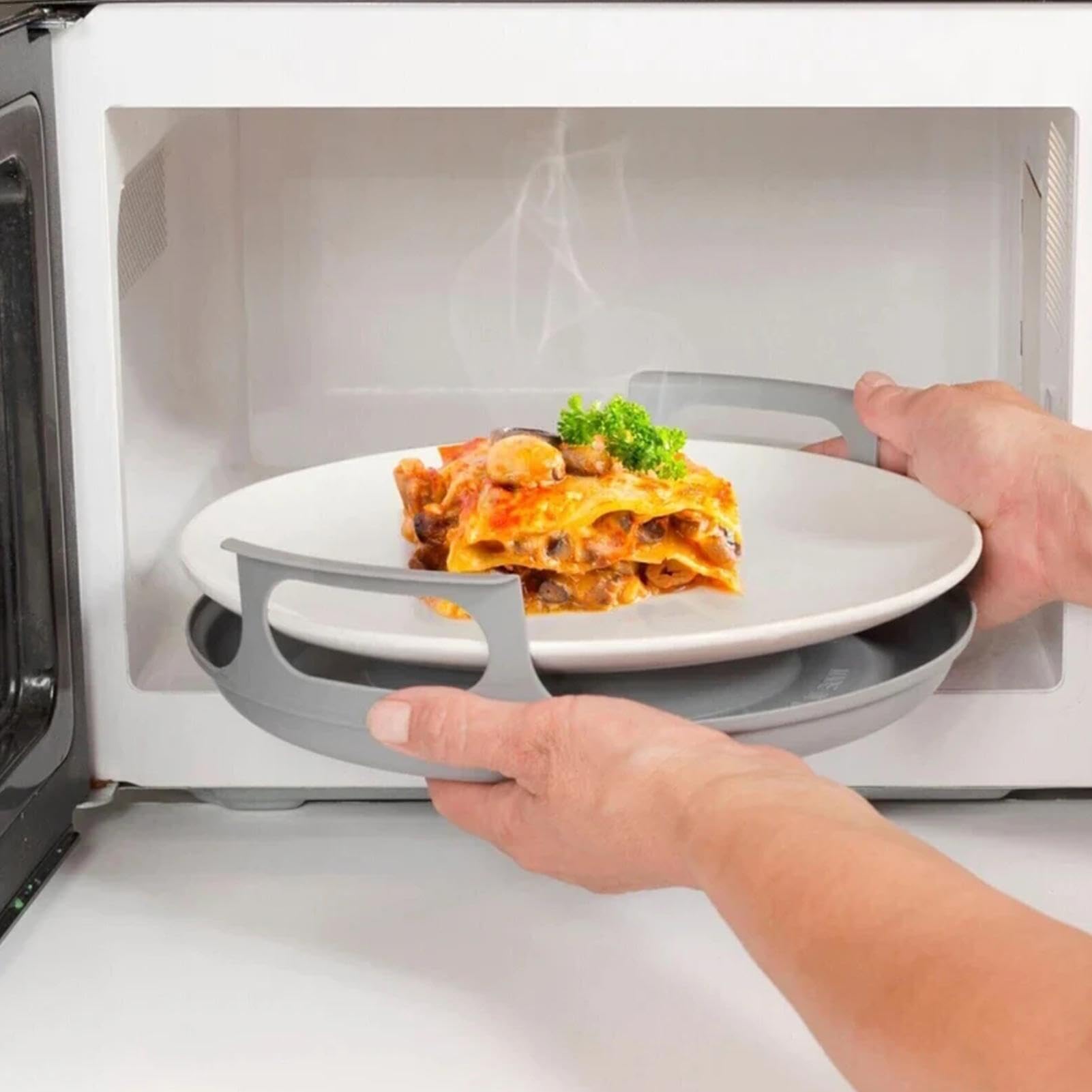 Support Plateau Pour Micro-ondes - Avec Poignées Anti-Chaleur - Matériau Alimentaire PP - 30x26.5x8.2 Cm