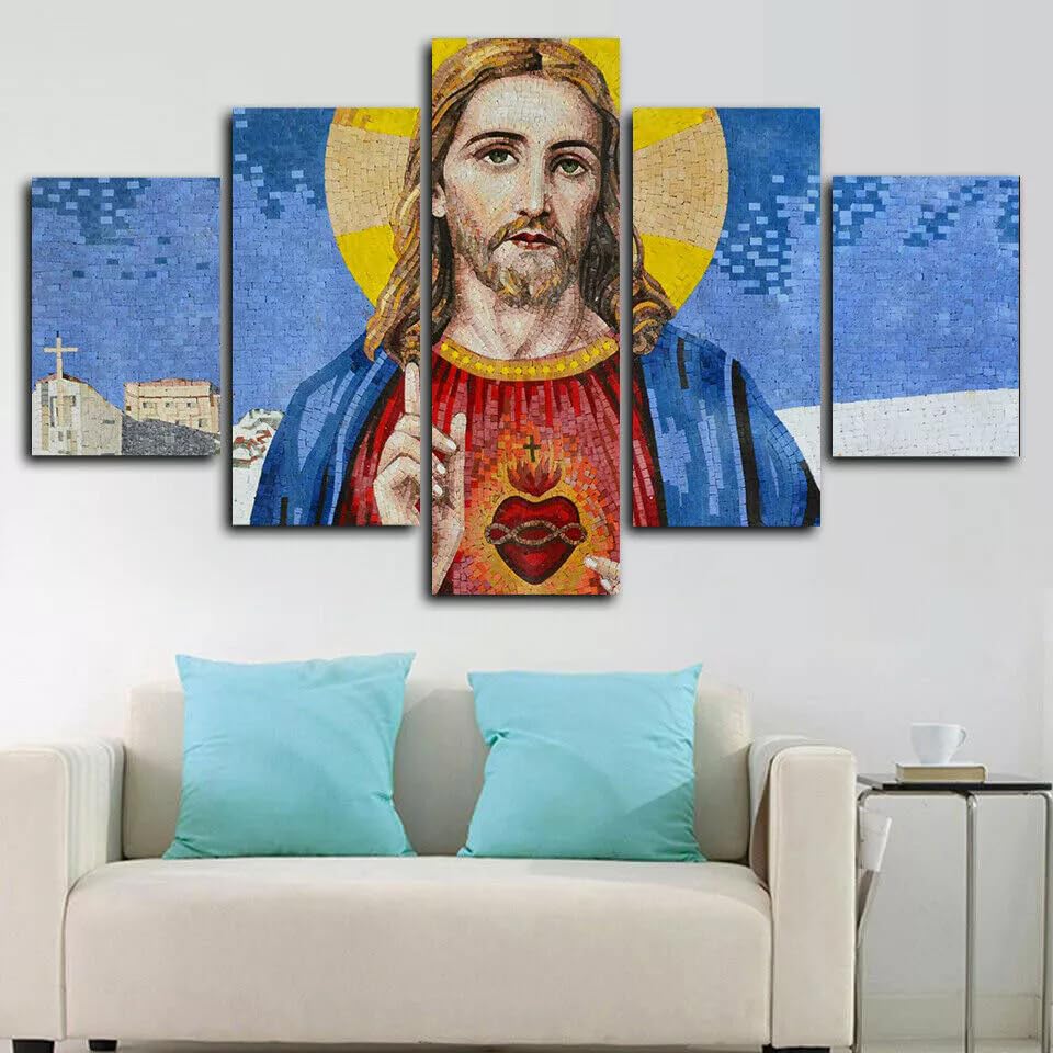 Tableau moderne Sacré-Cœur de Jésus impression 5 pièces 100x55cm