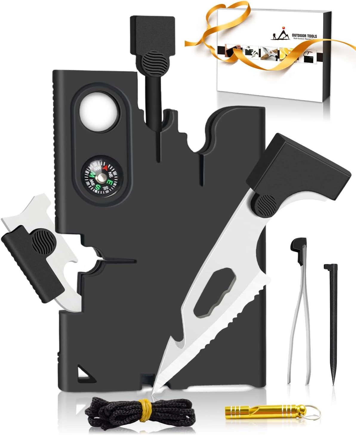 Upgraded Credit Card Tool Multitool - Mens Grandpa Gifts for Dad Who Wants Nothing, Papa Gifts for Him Credit Card Knife Foldable Cool Gadgets for Men Wallet Tools With Blade Compass Screwdrivers