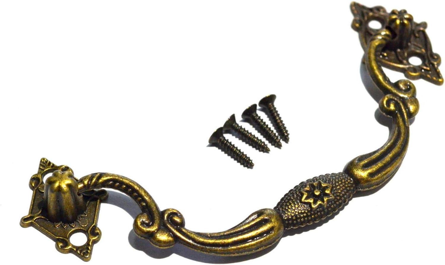 4 Sets 4" Vintage Bronze Knobs Antique Drawer Handles Ring Pulls Decorative Floral Hardware with Screws for Furniture Big Large Size
