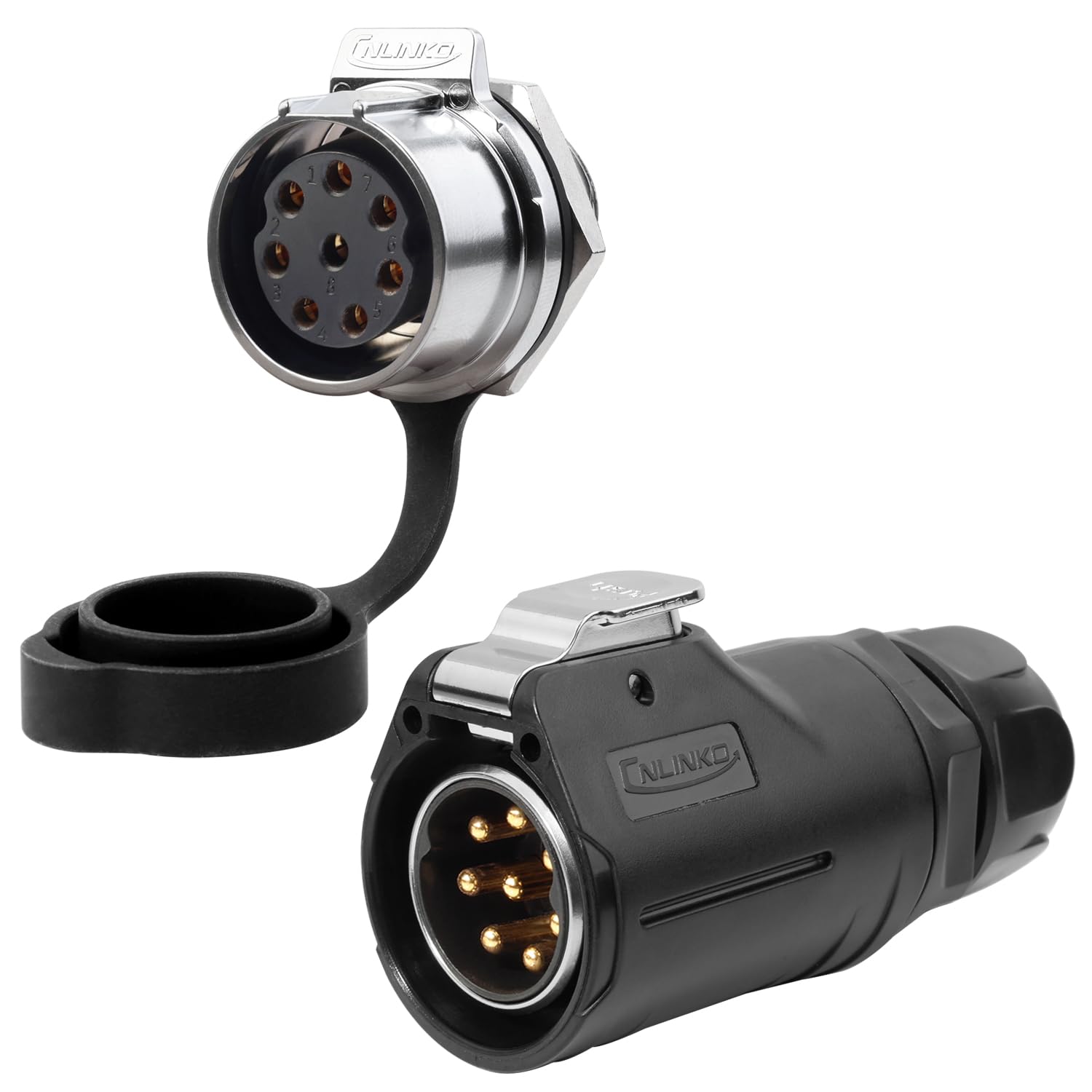 CNLINKO LP-28 8-Pin Industrial Waterproof Connector Shell Solder Connector, IP68 Quick Plugging Aviation Connector, M28 Single Hole Socket Panel (8-