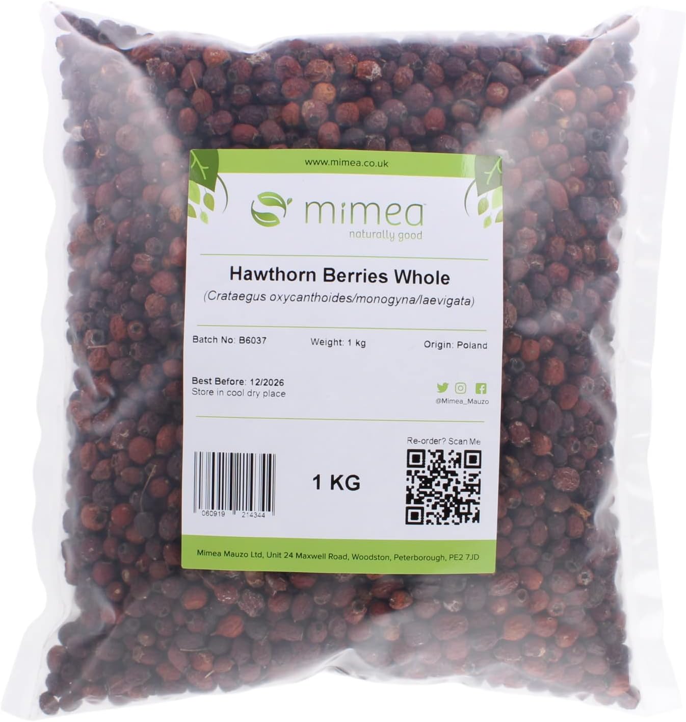 Mimea Hawthorn Berries Whole | 1kg | Quality Ingredients | Traditional Herbal Remedy | Versatile for a Variety of Uses |No Artificial Additives