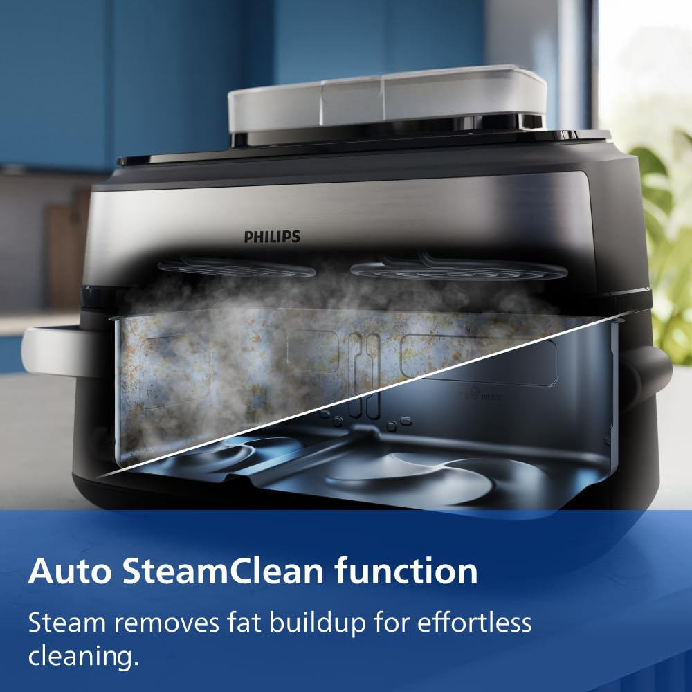 Philips Airfryer 5000 Series Megabasket with Steam - Unique Steamfry, Steam & Airfry - 28 Ways to Cook; 9,5L in Megabasket or 3L + 6L Dual Basket, RapidAir Plus Technology, Auto SteamClean (NA565/92) — view 9