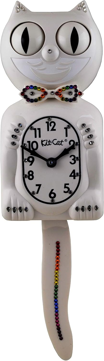 Kit Cat Klock Limited Edition Rainbow White Crystals Jeweled Clock