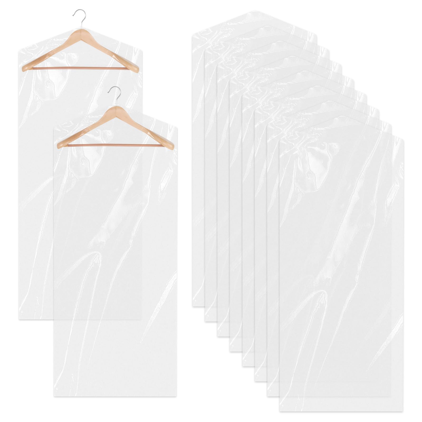 10 Pack Plastic Clothes Covers, 60x180cm Dry Cleaning Plastic Bags Clear Hanging Clothing Covers for Home Storage, Clothing Stores, Travel, Moving