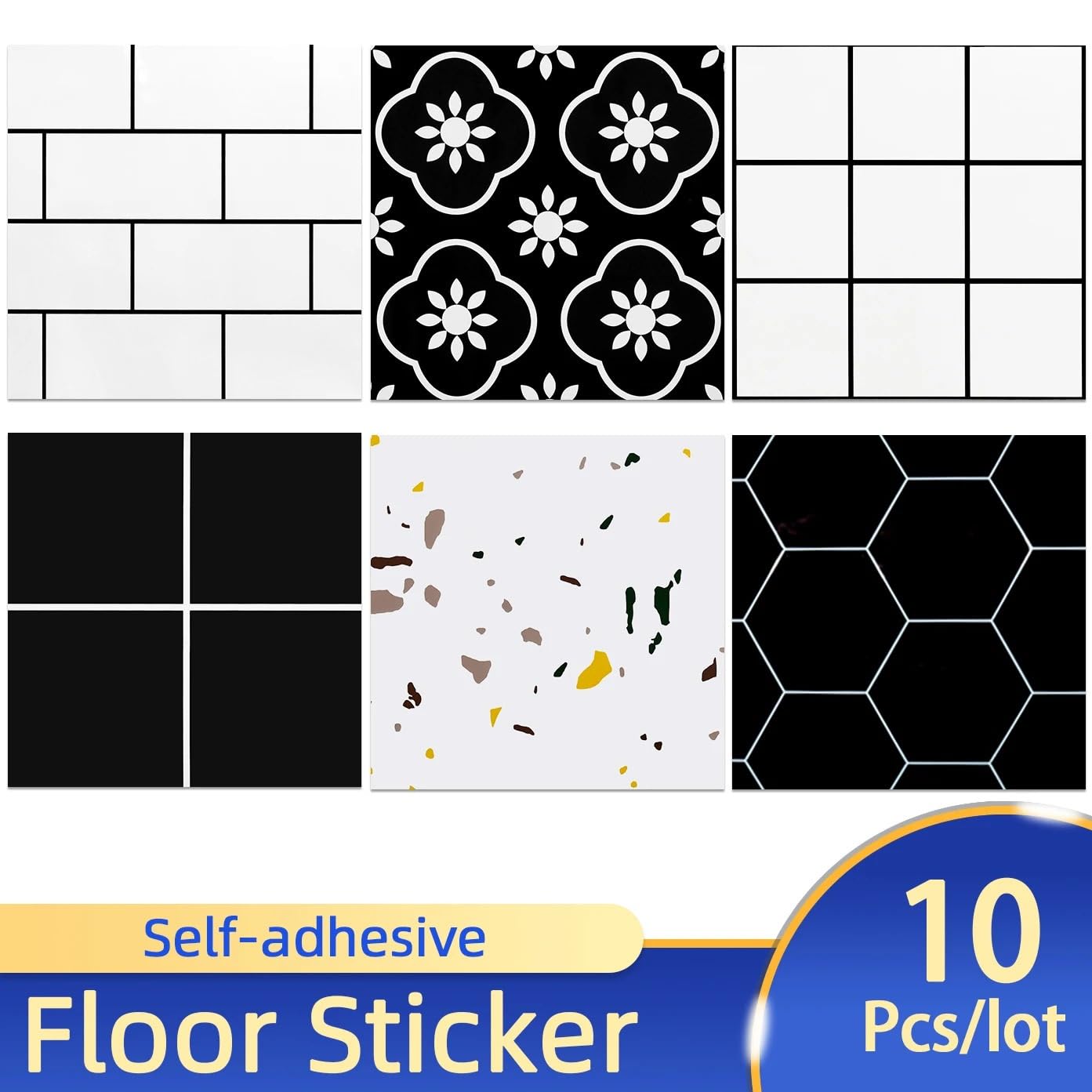 Pavimento Pvc Adesivo,Pellicole Adesive Per Mobili 10 adesivi murali in PVC effetto marmo autoadesivi for pavimenti 30 * 30 cm, impermeabili, for bagno e soggiorno.(White Sunflower)