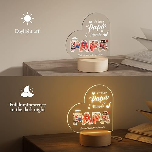 Miniatura 3 de Bemaystar Regalos para papá, regalos personalizados para el día del padre de hija, hijo, esposa, luz nocturna LED acrílica con imagen, regalos para