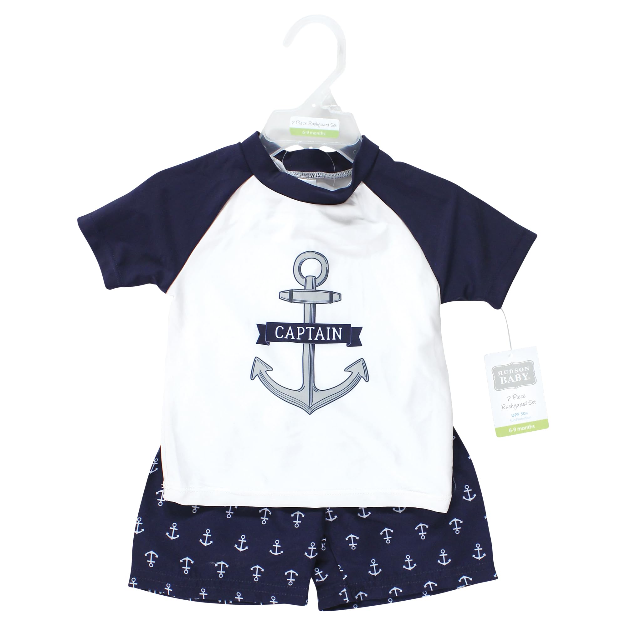 Hudson Baby Unisex Baby Swim Rashguard Set, Navy Anchor, 2T