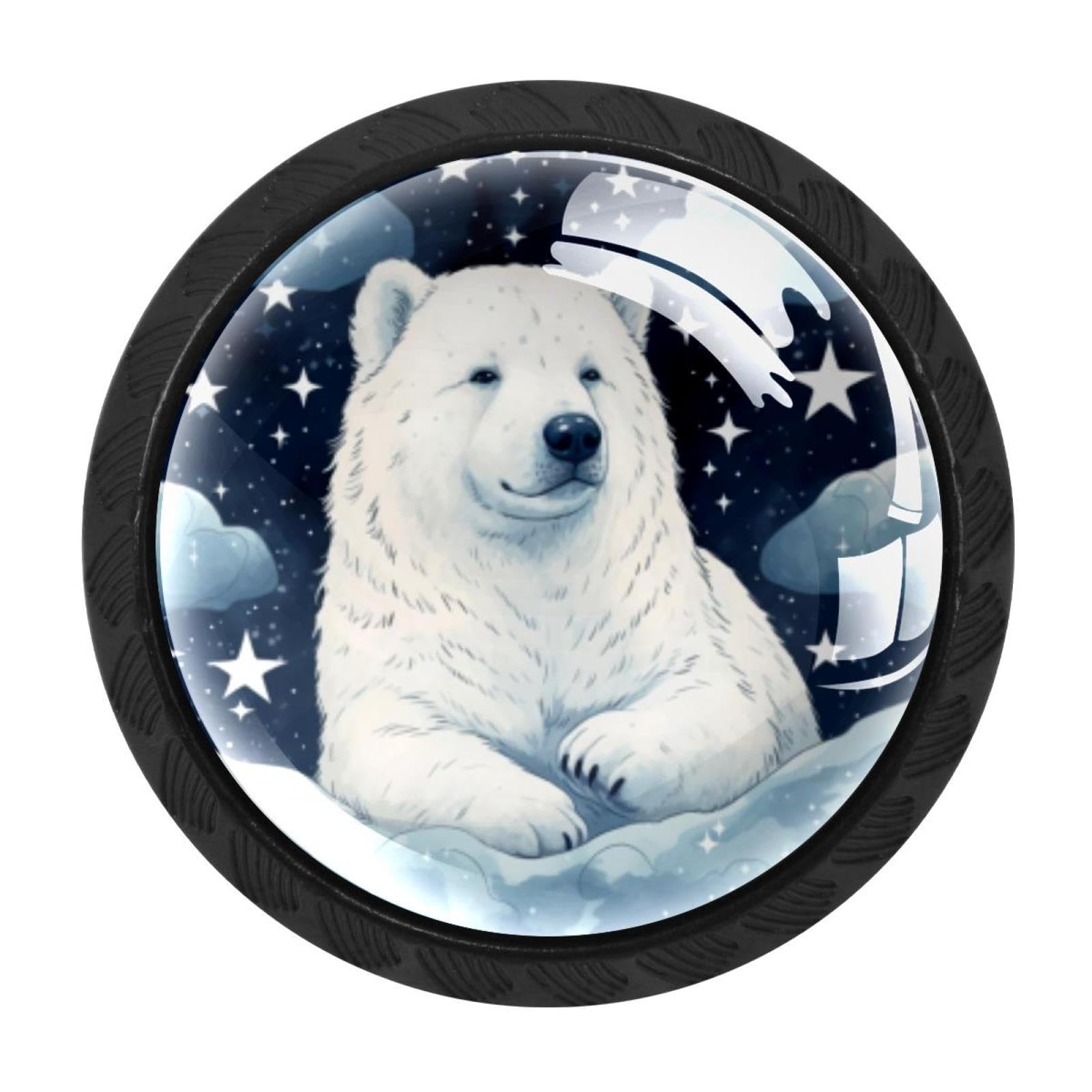 CHENZZZZ Starry Polar Bear Drawer Knobs Pull Handle Crystal Glass Circle Shape Cabinet Drawer Pulls Cupboard Knobs with Screws for Kitchen Cupboard Dresser Wardrobe etc