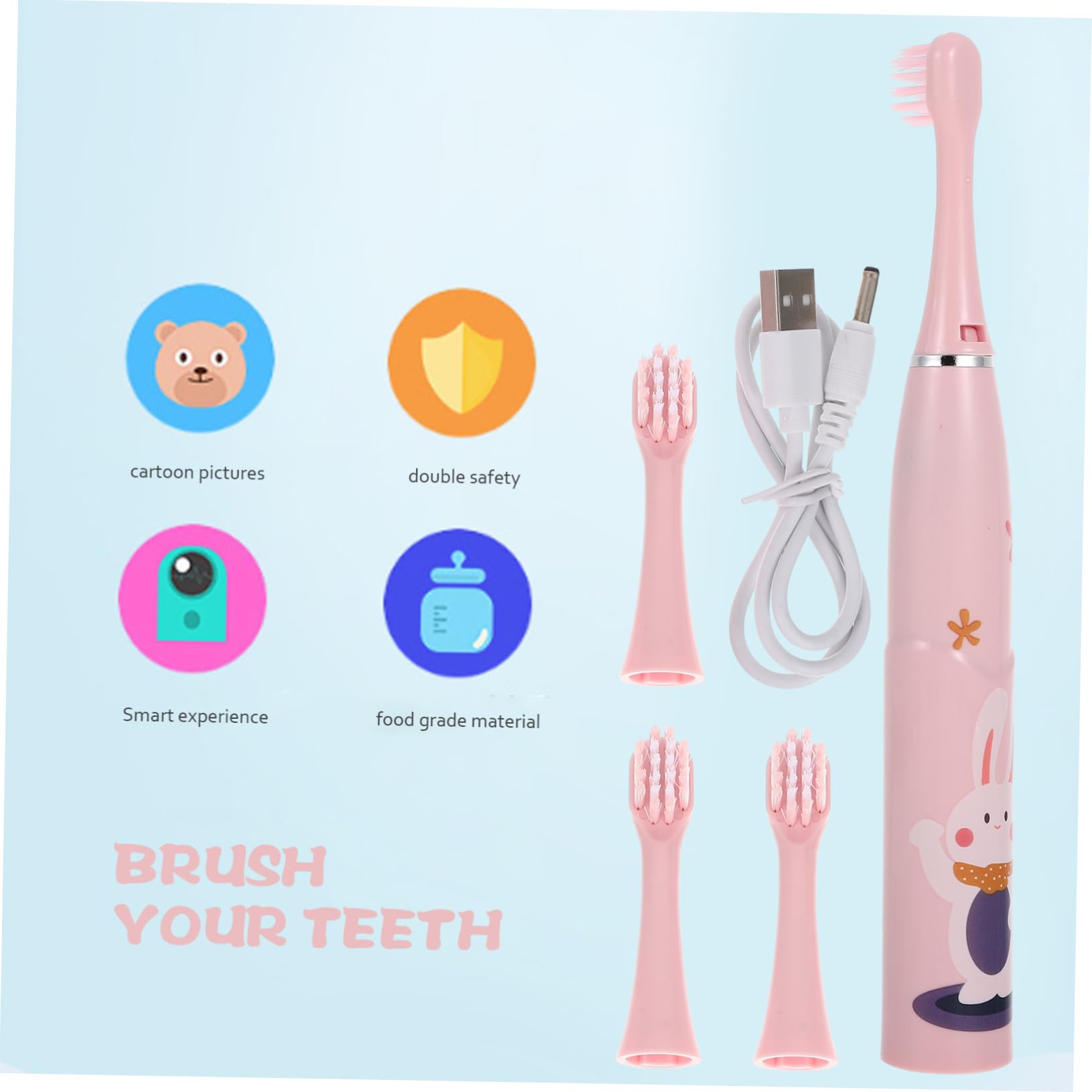 FRCOLOR 2 Set Spazzolino Elettrico Per Bambini Accessorio Per Bambini Spazzolino Automatico Senza Fili Con Ricarica Usb Giochi Nuziali Oem Fonderia Fibra Superfine Rosa Bambino
