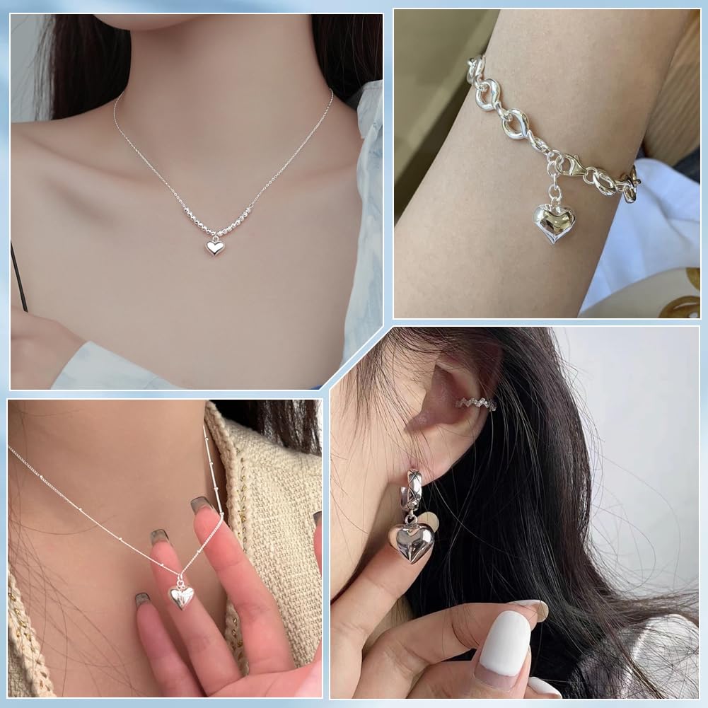 Beebeecart 1 Scatola di Piccoli Ciondoli A Forma di Cuore 925 ciondoli A Forma di Cuore 3D in Argento Sterling con Anelli di Congiunzione Ciondoli Pendenti A Forma di Cuoricini per La Creazione di