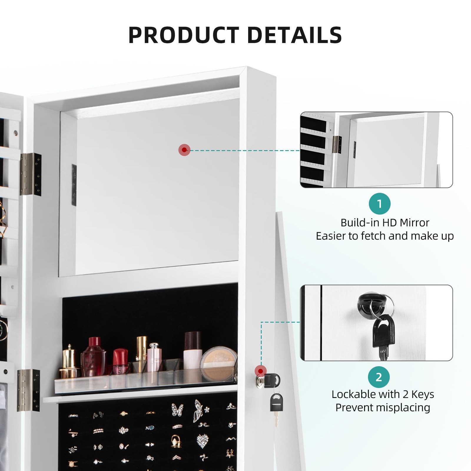 YITAHOME Jewellery Cabine Standing Full Length Mirrort, 360° Swivel Jewelry Armoire 3-in-1 Mirror, Lockable Cosmetic Storage Organize for Dressing/Bedroom