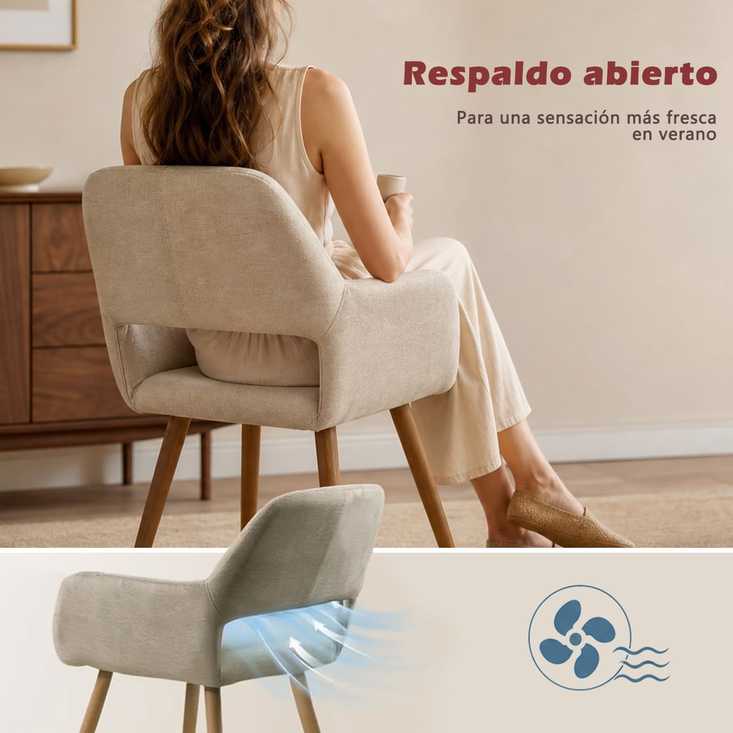 MEUBLE Cosy Juego de 4 Sillas de Comedor Escandinavo Sillón Tapizado en Tela con Reposabrazos Patas Metálicas para Cocina Salón