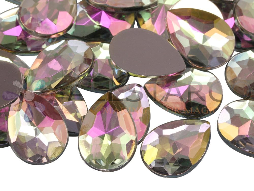 Allstarco Crystal Clear Ab H702 18X13mm Flat Back Teardrop Acrylic Rhinestones Plastic Gems For Jewelry Making Costume Jewels Cosplay Card Making Embelishments Crafts - 30 Pieces (Crystal Clear Ab H702)