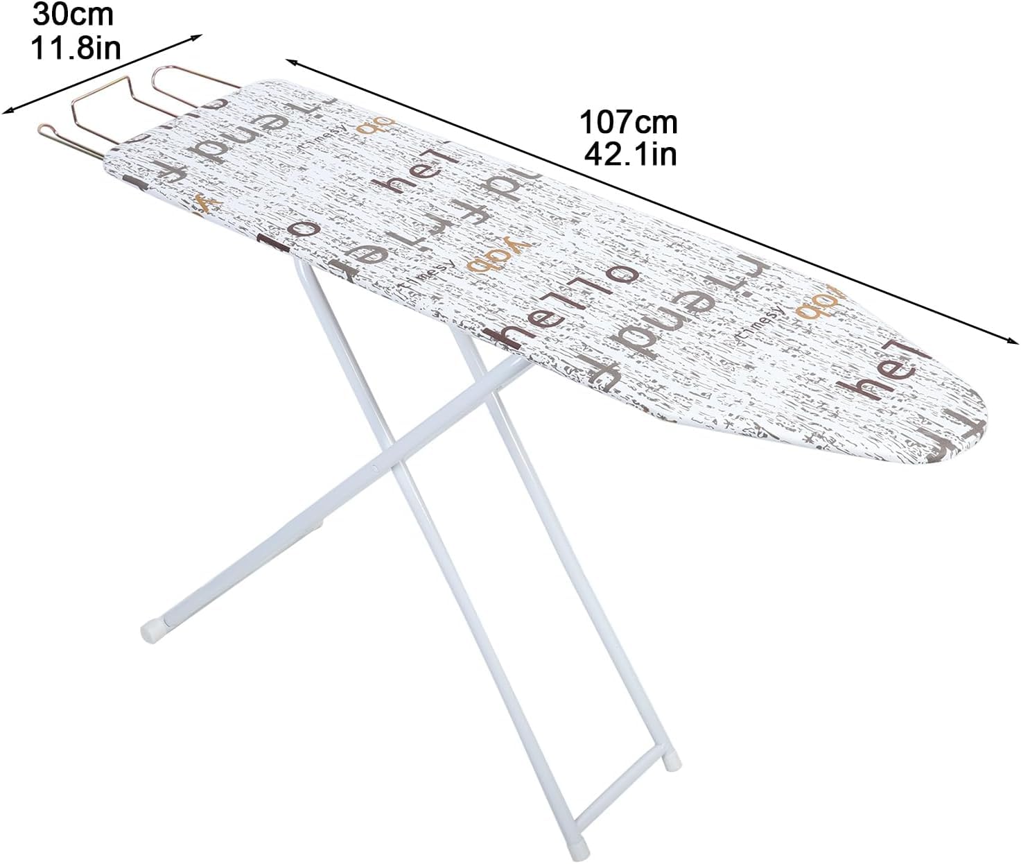Asse da stiro da 106,7 cm, altezza regolabile, resistente, con poggia ferro e copertura resistente al calore, asse da stiro pieghevole per uso domestico con piedini antiscivolo (A)