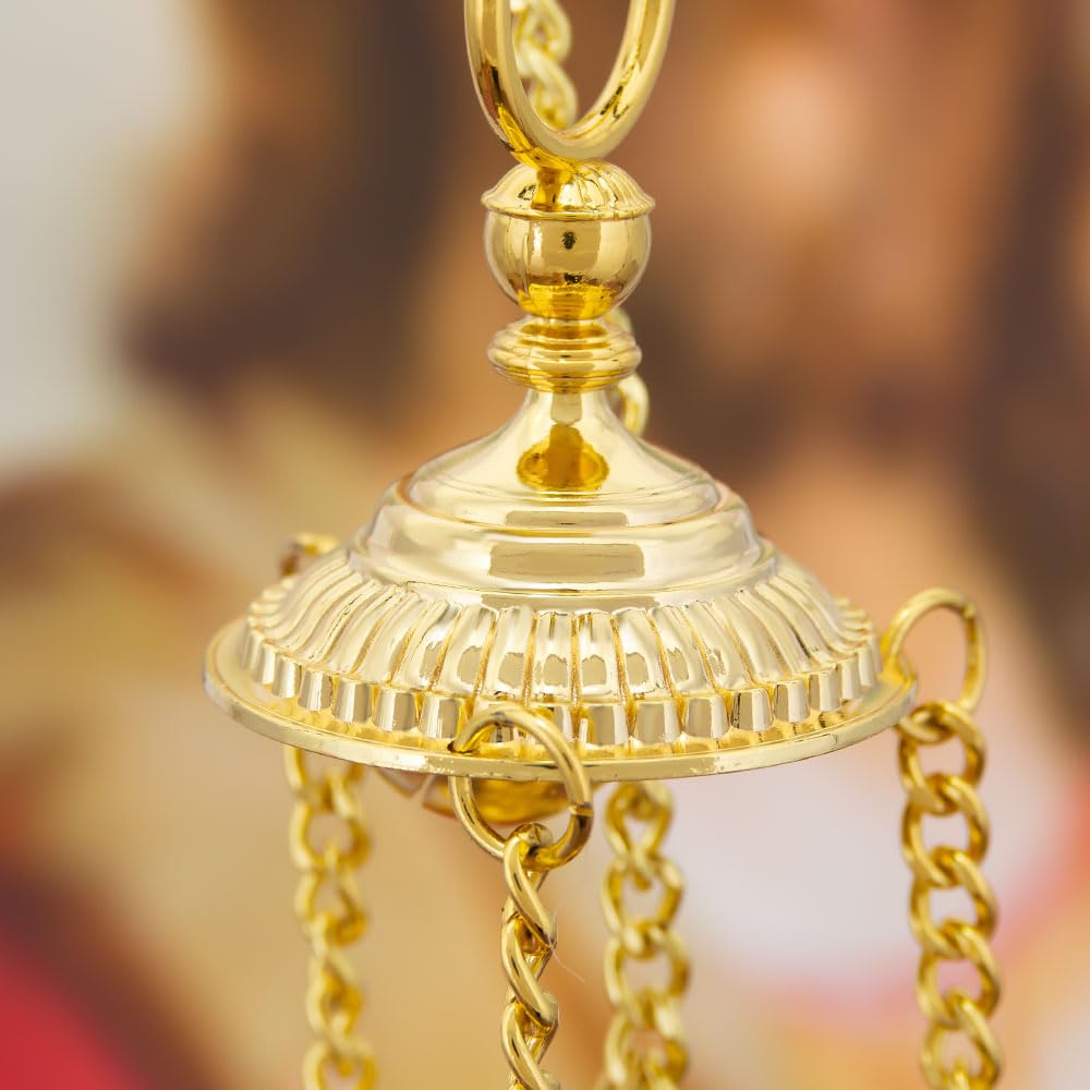 Bruciatore di incenso ortodosso in lega di zinco elettrolitico – Ornamento decorativo da appendere per cerimonia in chiesa con campane e simboli religiosi (croce)