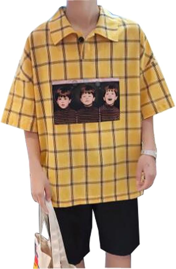 Amazon Shengaoメンズ カジュアル 素晴らしい チェックワイシャツ 可愛い パッチポケット 半袖 少年 オシャレ 大きい サイズ 通勤 ワイシャツ シャツ 通販