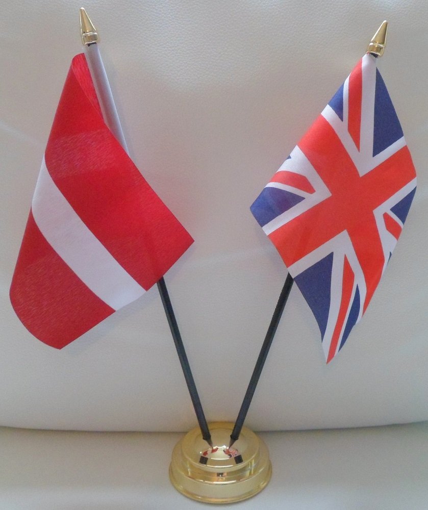 The Flag Company Gold,White,Black Latvia Latvian Union Jack 2 Flag Friendship Table Display With Gold Base